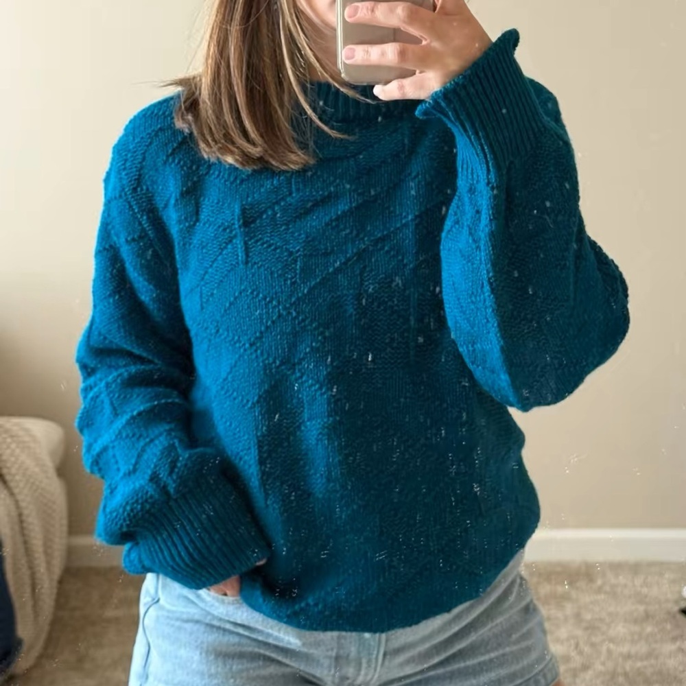 Vintage Elegant Teal Turtleneck Sweater for Women